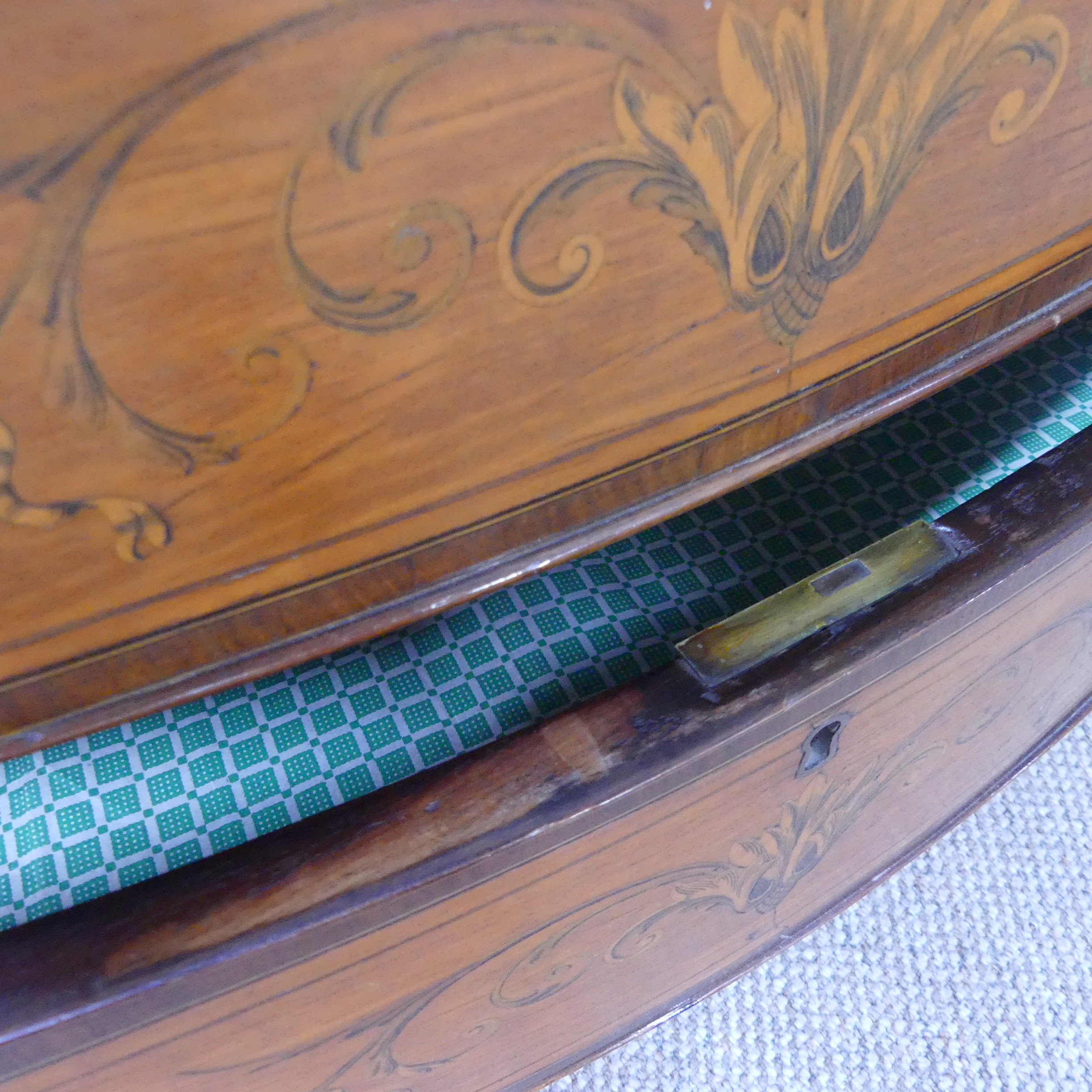 An Edwardian Sheraton Revival inlaid mahogany bow front Chest of Drawers, note damage to one side - Image 22 of 24