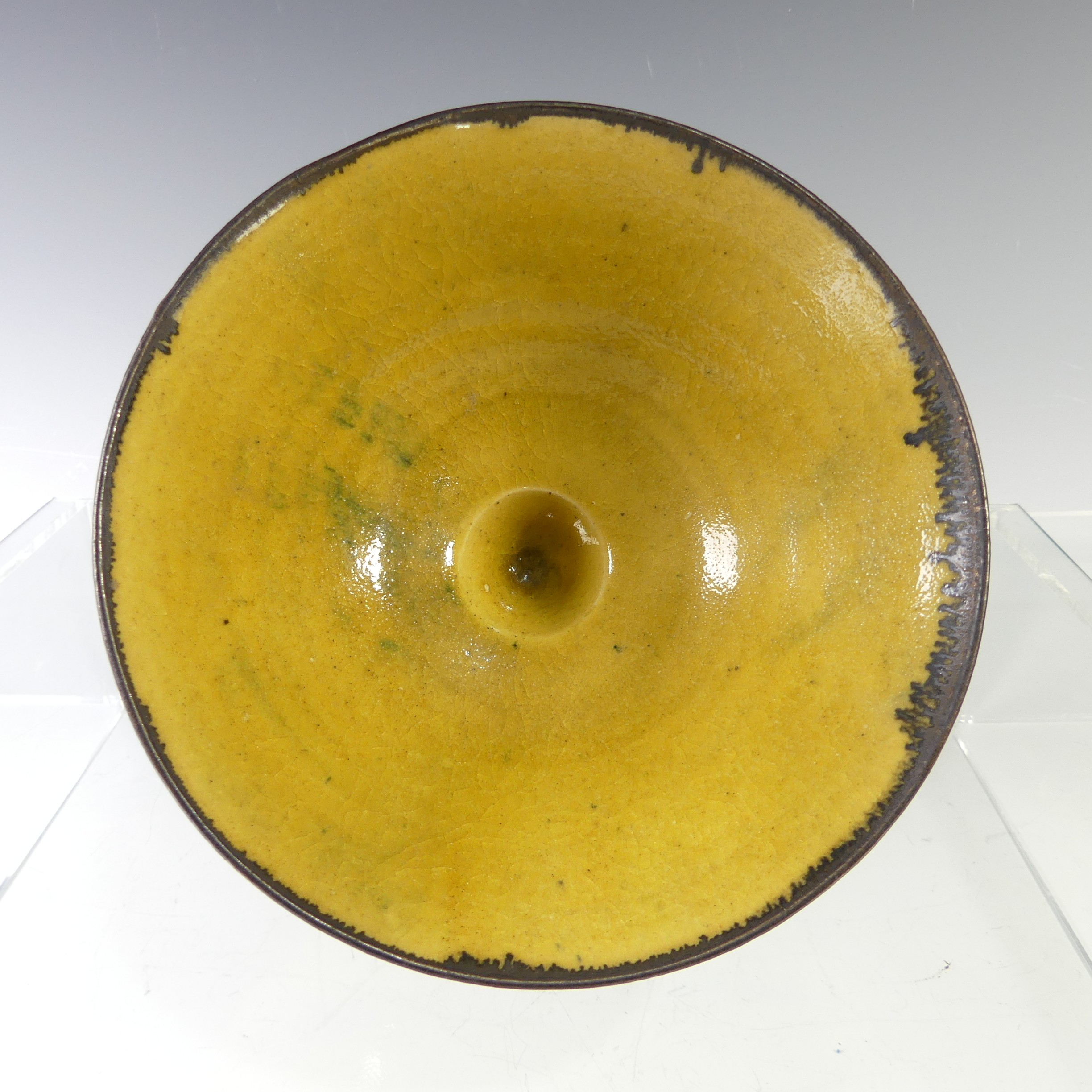 Emmanuel Cooper (British; 1938-2012) a studio pottery Footed Bowl, of yellow ground with manganese - Image 5 of 8