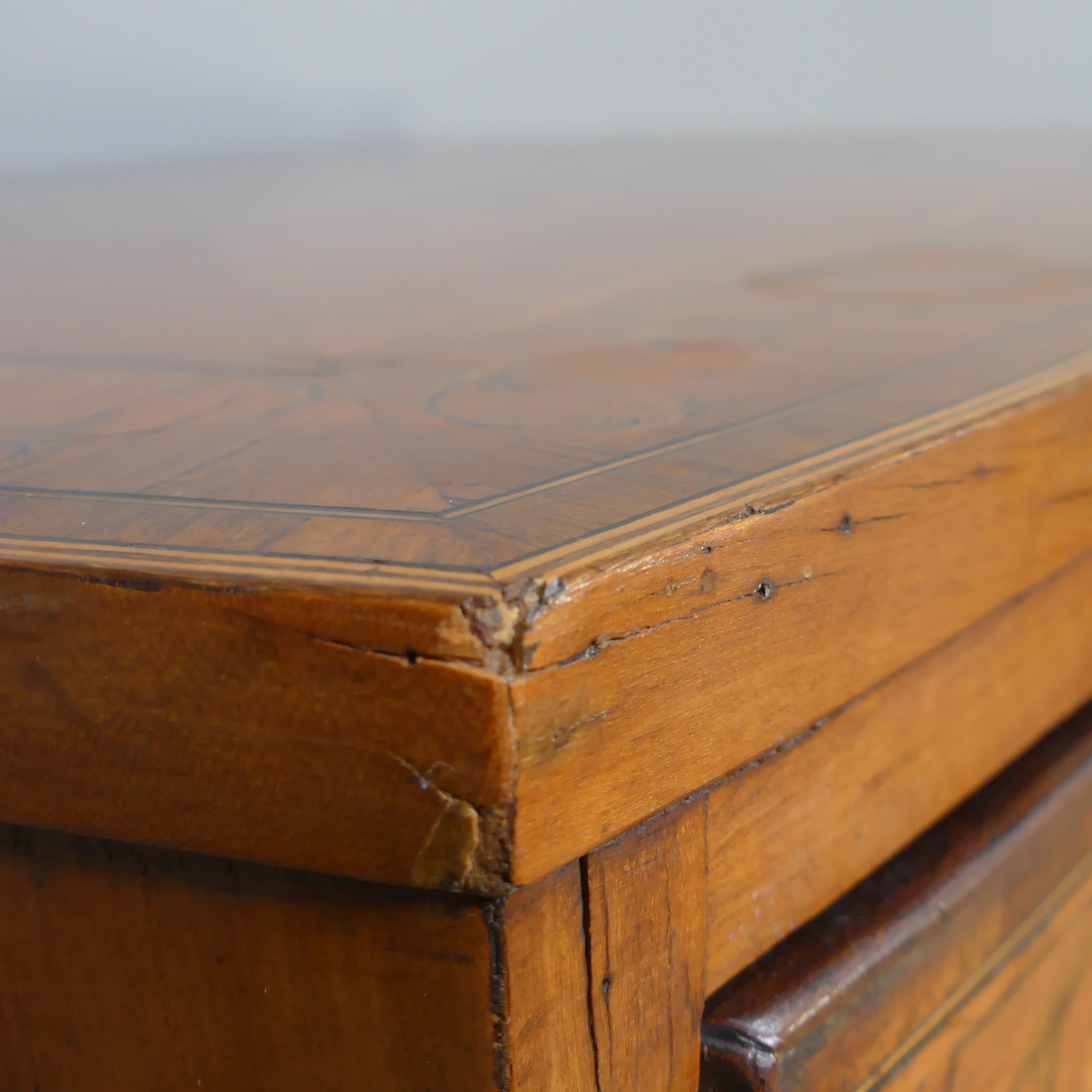 An Edwardian Sheraton Revival inlaid mahogany bow front Chest of Drawers, note damage to one side - Image 11 of 24