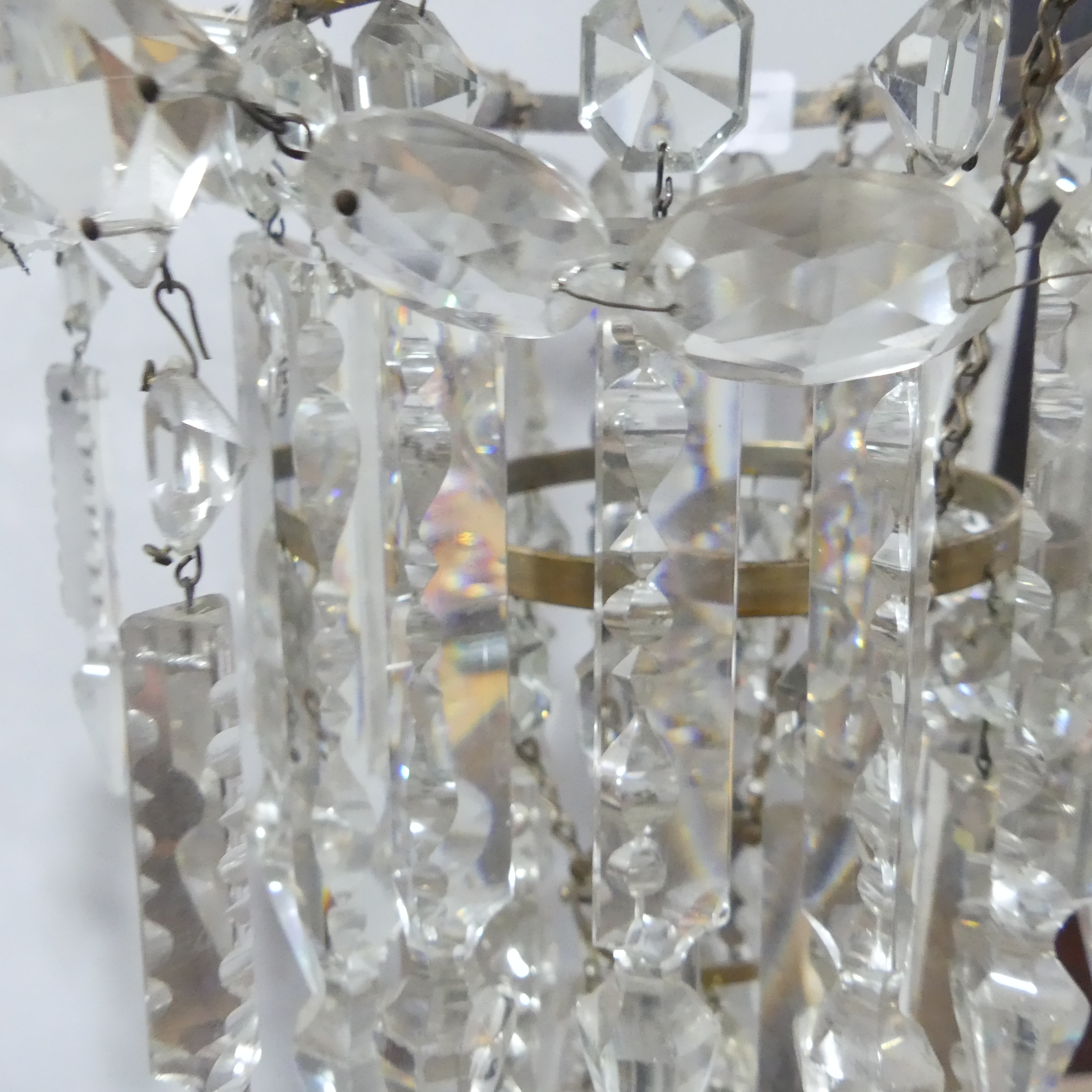 A pair of 19th century 2-tier hanging Lustres, with clear glass crystal droplets and metal ceiling - Image 11 of 15