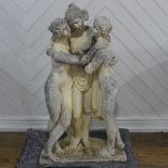 Weathered Garden Statuary of three graces, classical semi-nude, H 103cm.
