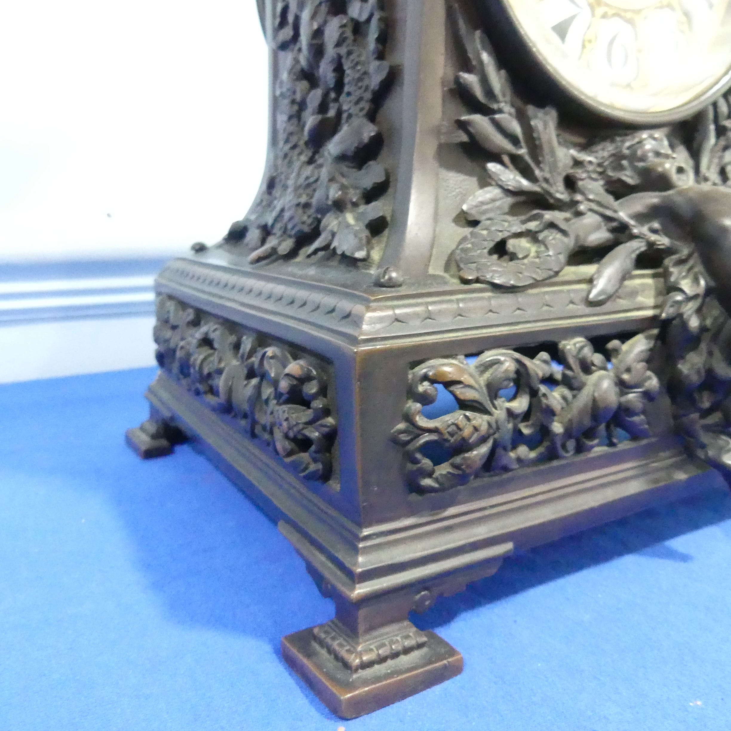 A French bronzed-metal Mantel Clock, late 19th century, the architectural case surmounted with an - Image 4 of 10