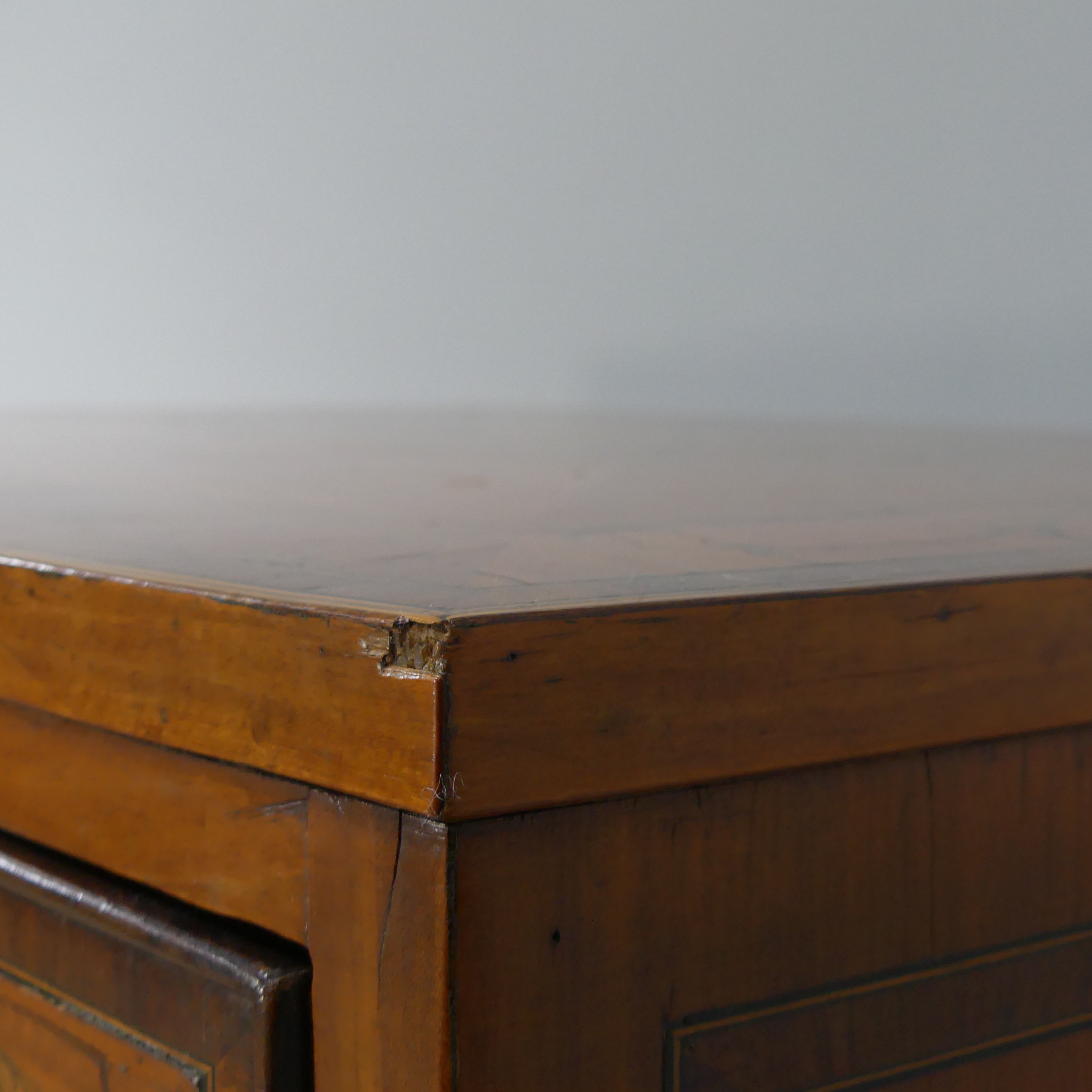 An Edwardian Sheraton Revival inlaid mahogany bow front Chest of Drawers, note damage to one side - Image 8 of 24