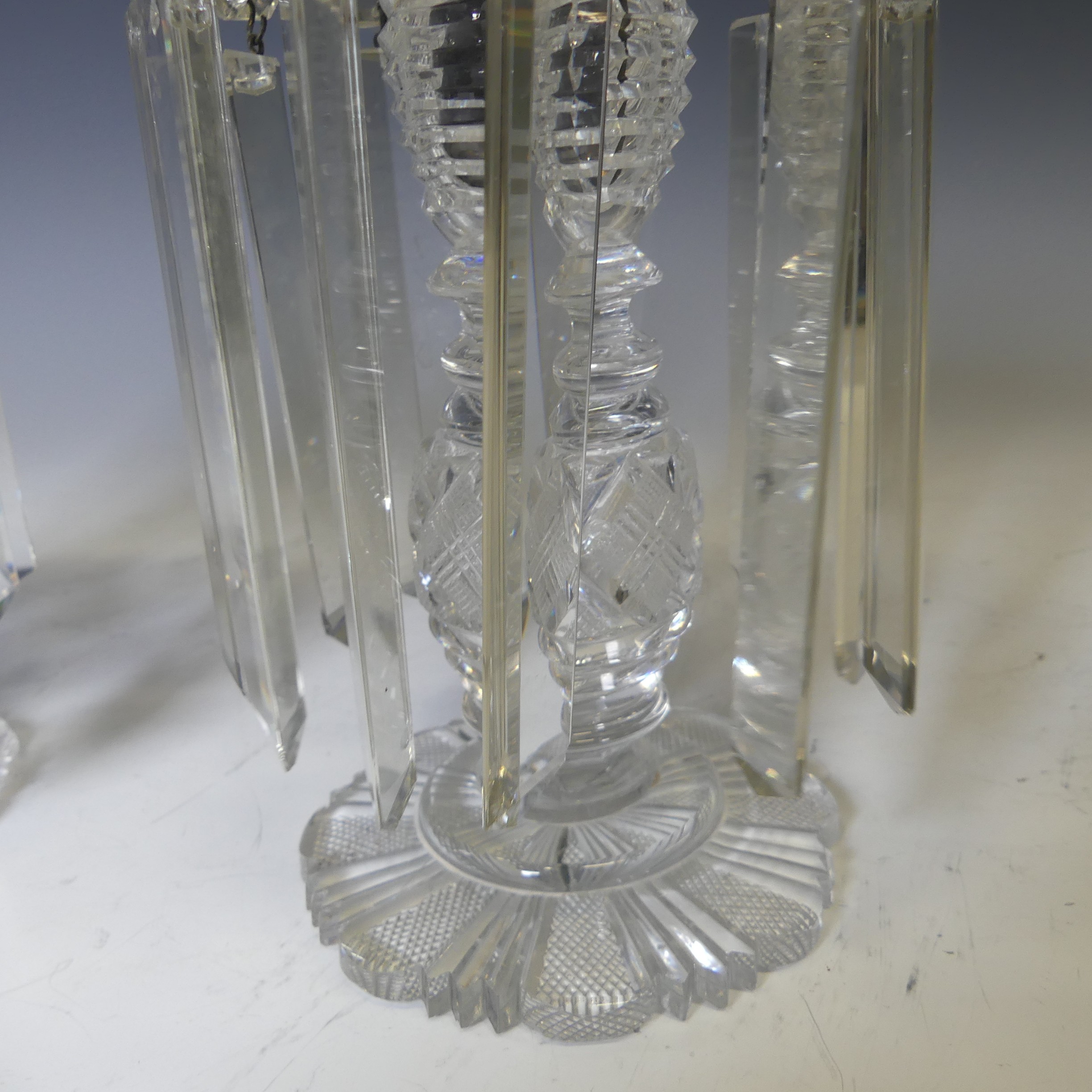 A pair of early 19thC hand cut clear crystal glass Lustres, each with twelve faceted droppers, - Bild 4 aus 5