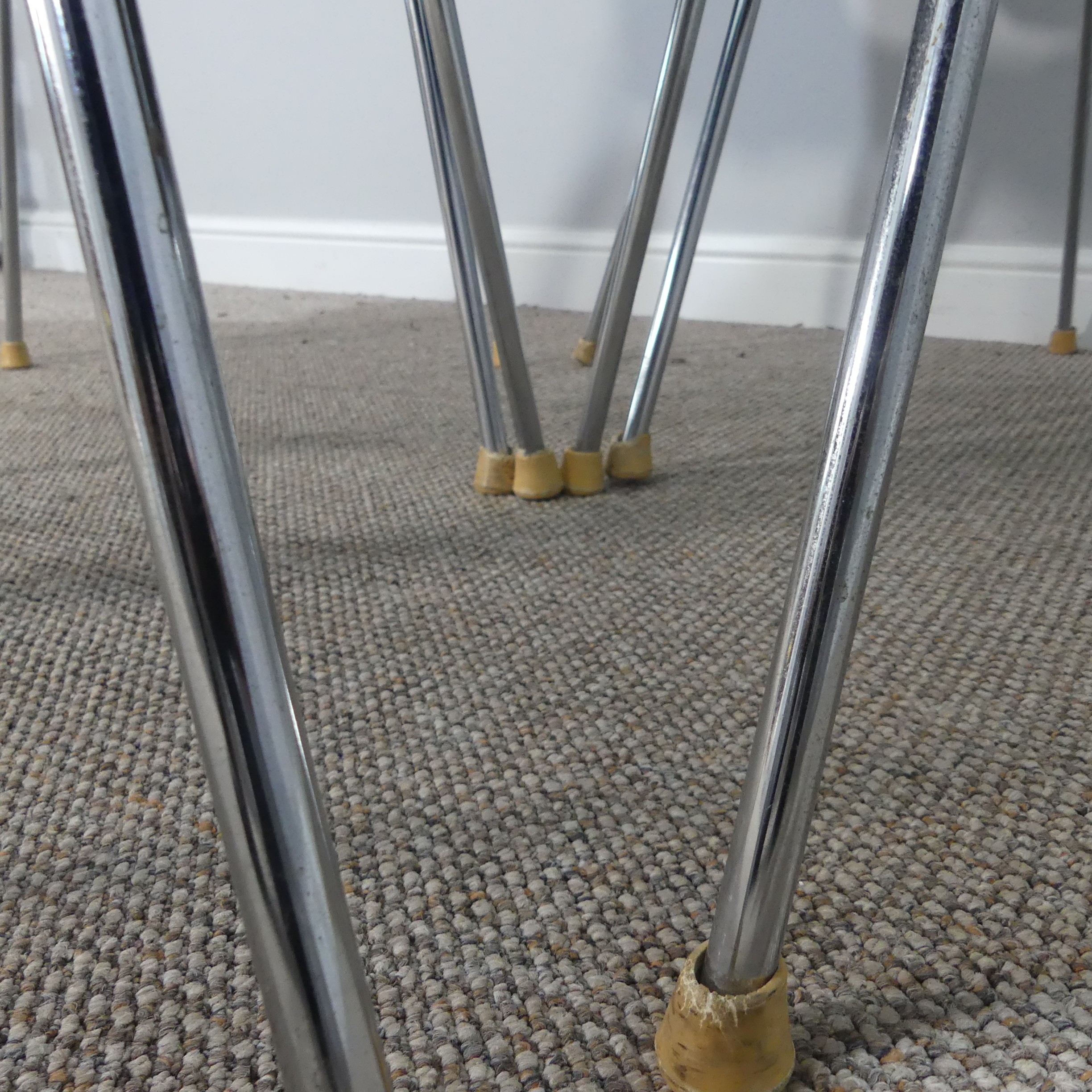 A Late 20thC chrome and frosted glass top table together with a set of four chrome and black leather - Image 10 of 12