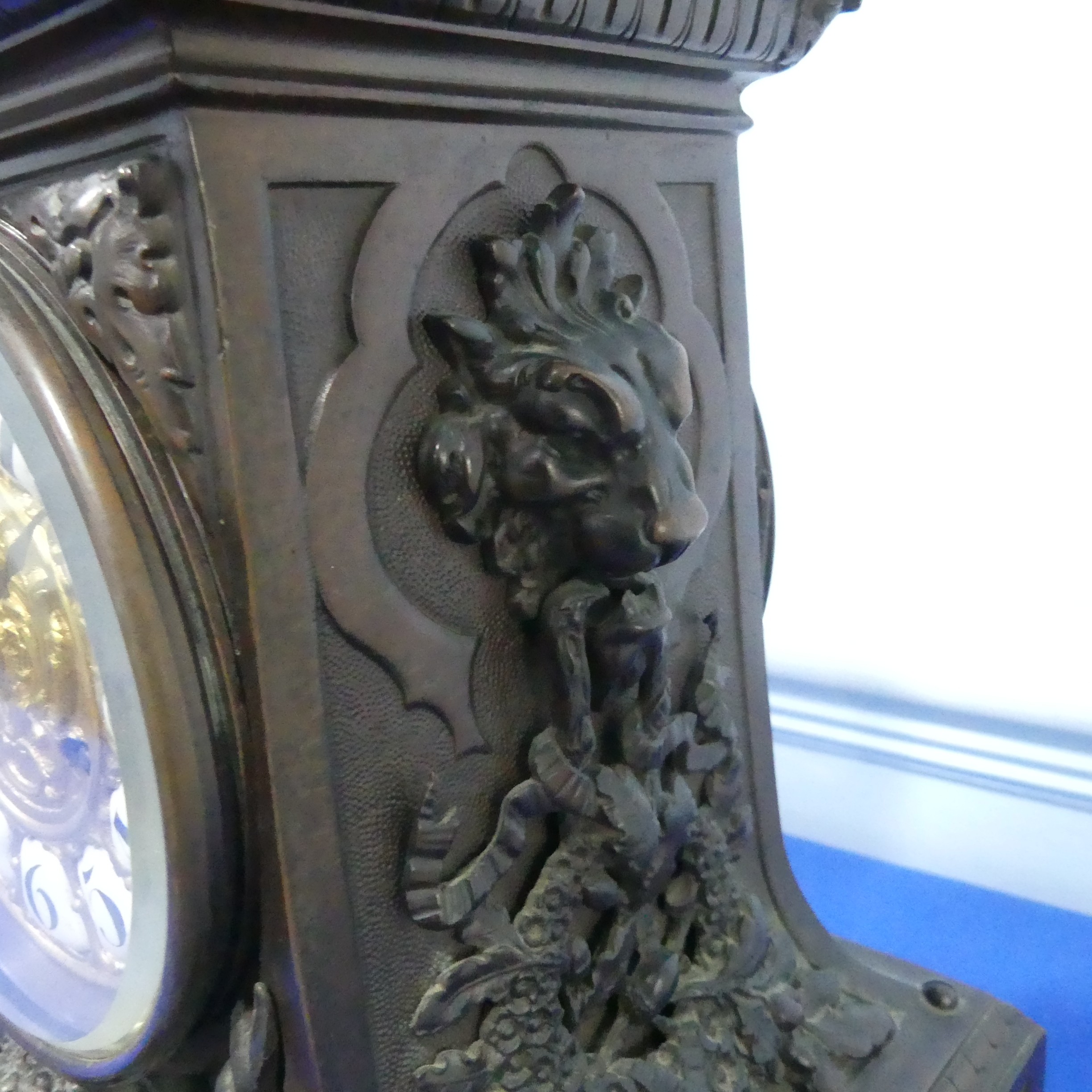 A French bronzed-metal Mantel Clock, late 19th century, the architectural case surmounted with an - Image 8 of 10