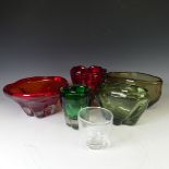 A large Whitefriars glass lobed Fruit Bowl, in ruby red colour, together with large ruby red lobed