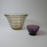 A Barnaby Powell for Whitefriars ribbon-trail footed Bowl, in aubergine purple, D 12cm x H 7.5cm,