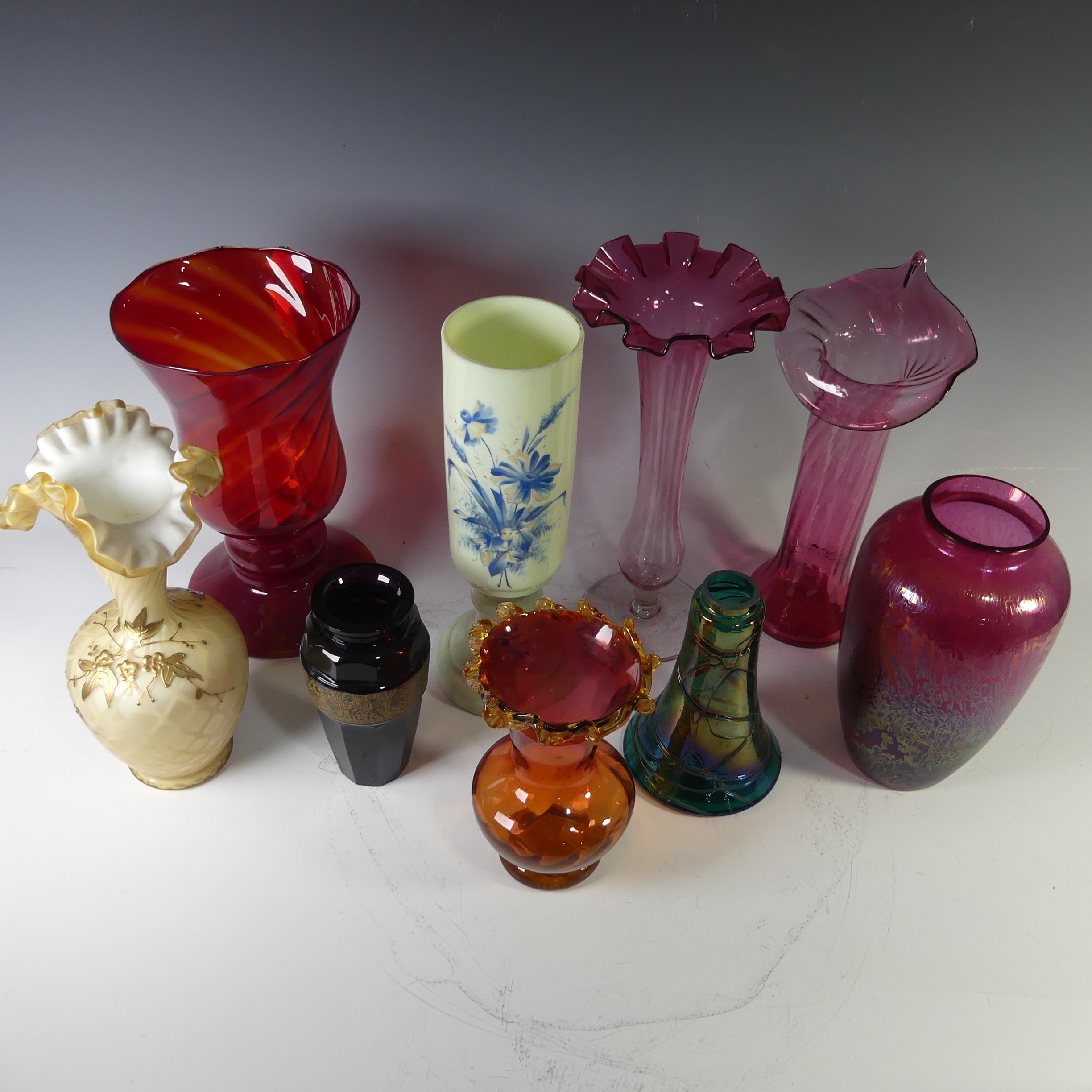 A Loetz style studio glass Vase, of pink colour, together with another Loetz type glass Vase, a