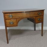 An Edwardian inlaid mahogany kneehole Desk, with an arrangement of three drawers under a flat top