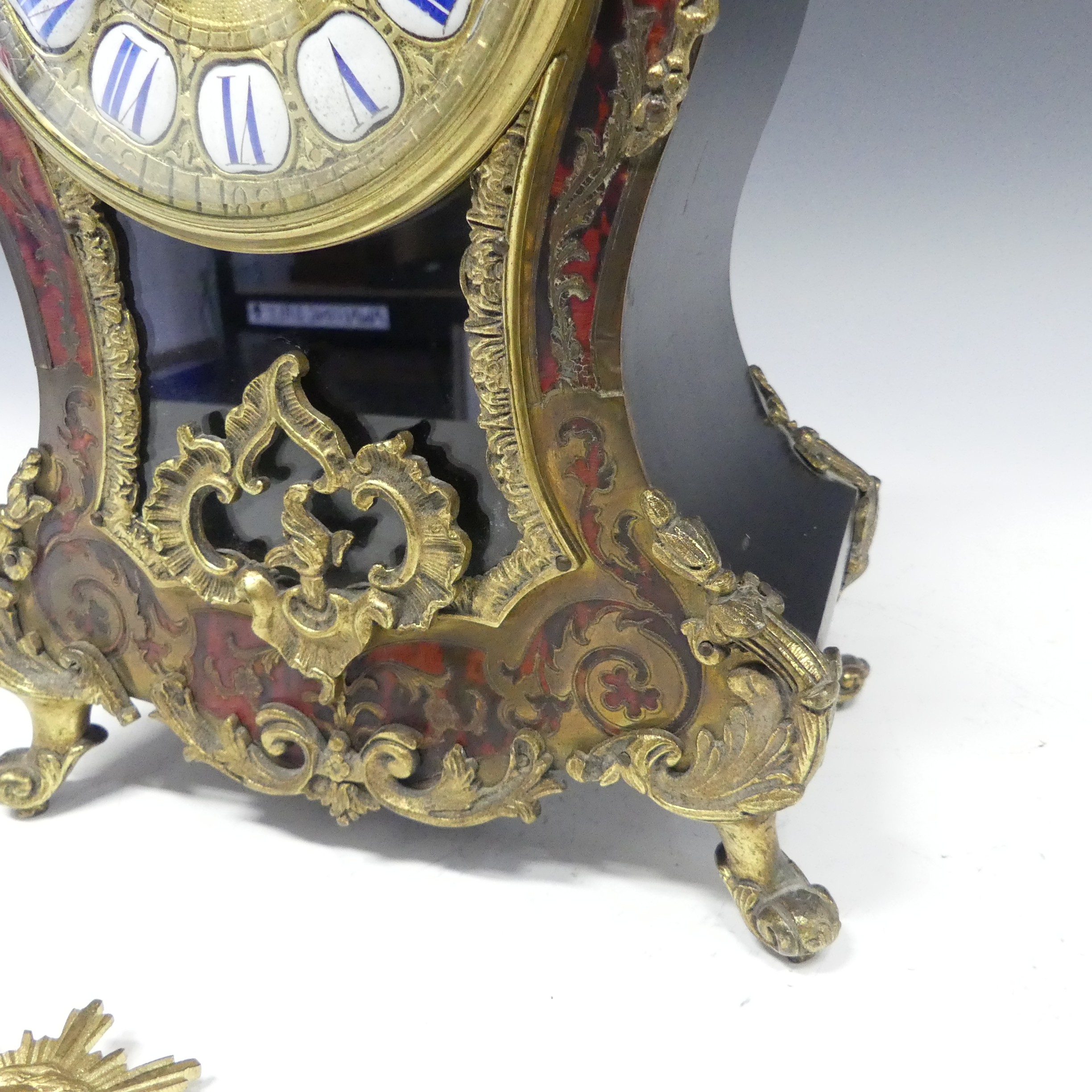 A late 19th century French Boulle work Mantel Clock, the elaborate case with tortoiseshell veneer, - Image 4 of 8