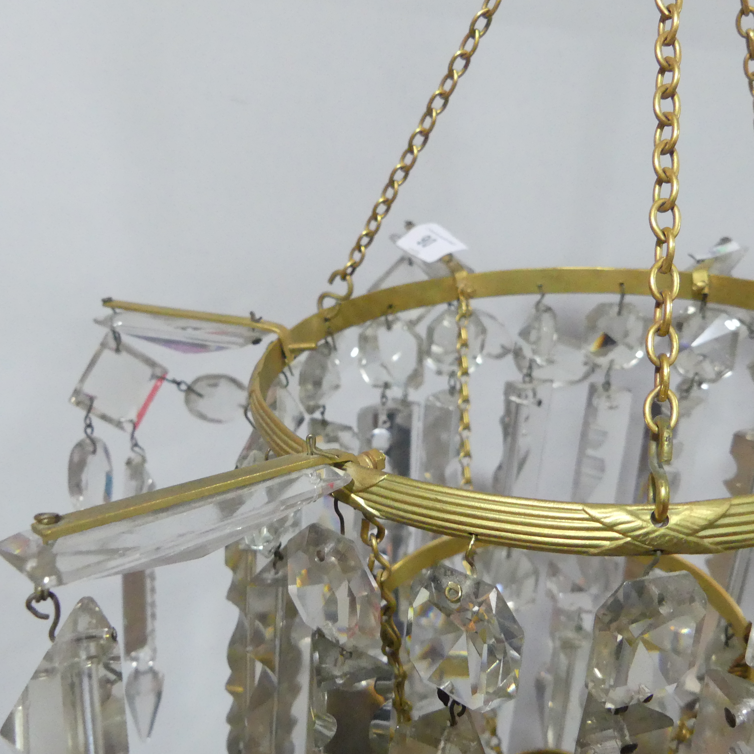 A pair of 19th century 2-tier hanging Lustres, with clear glass crystal droplets and metal ceiling - Image 13 of 15