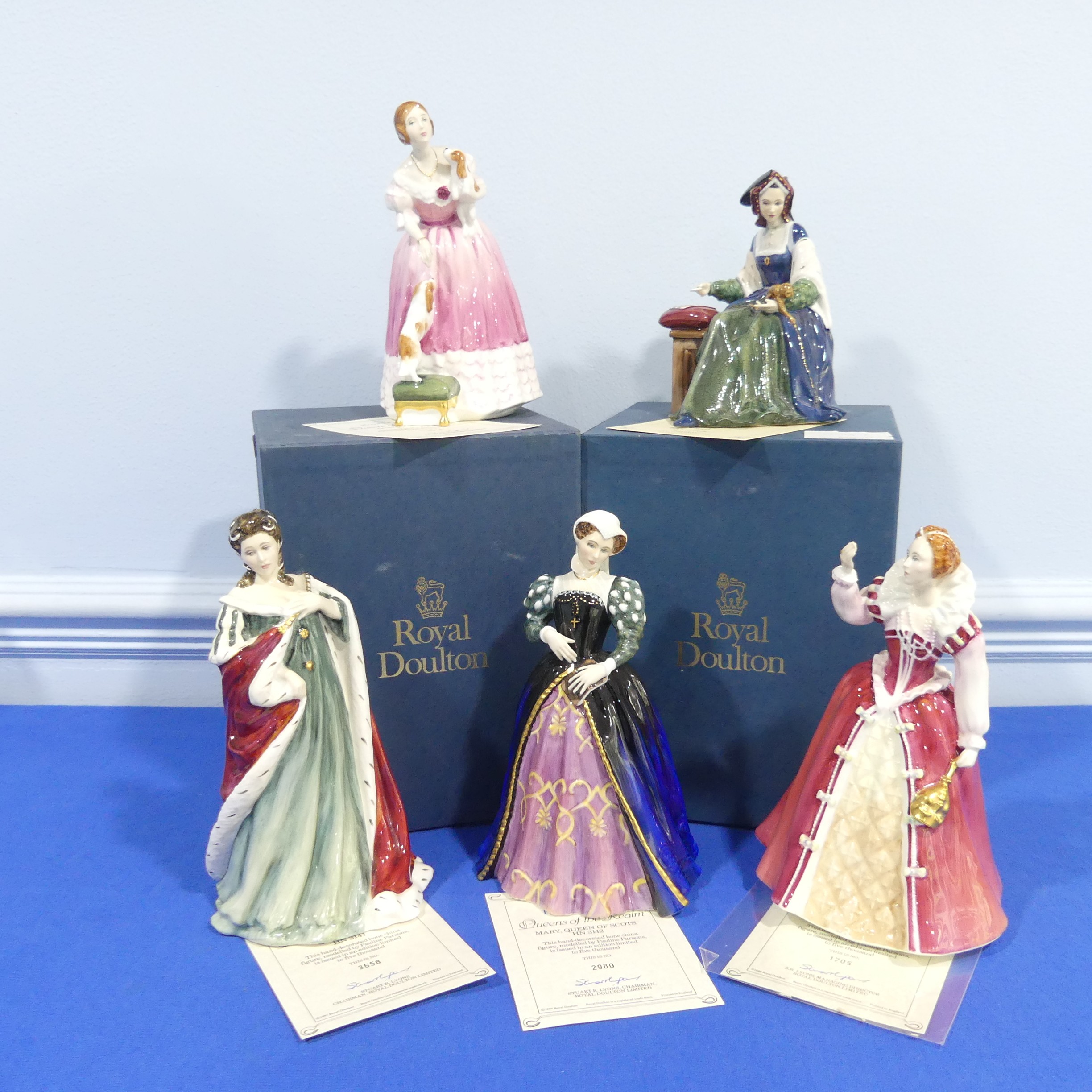 A quantity of Royal Doulton 'Queens of the Realm' limited edition Figures, comprising Queen Anne