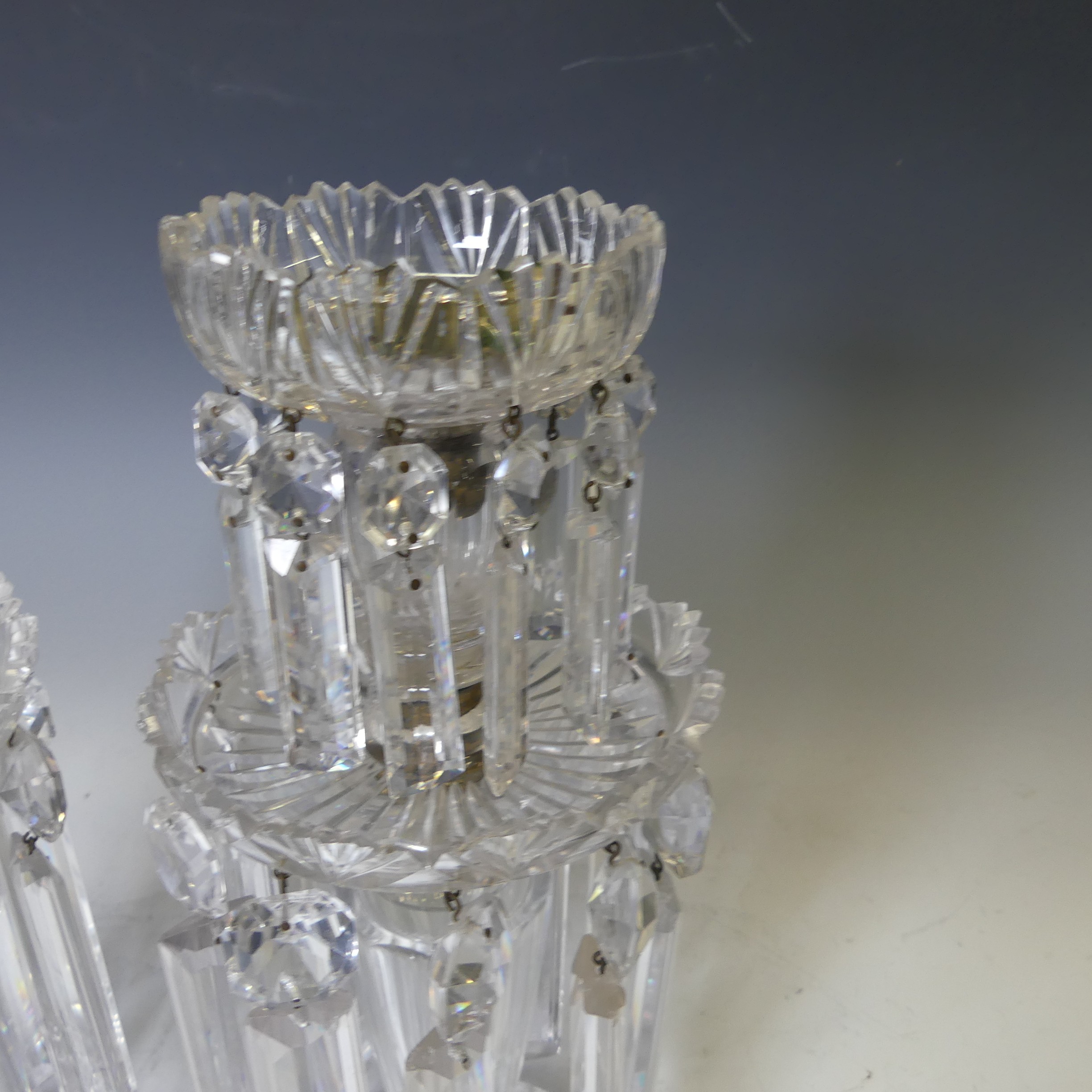 A pair of early 19thC hand cut clear crystal glass Lustres, each with ten faceted droppers, raised - Bild 3 aus 7