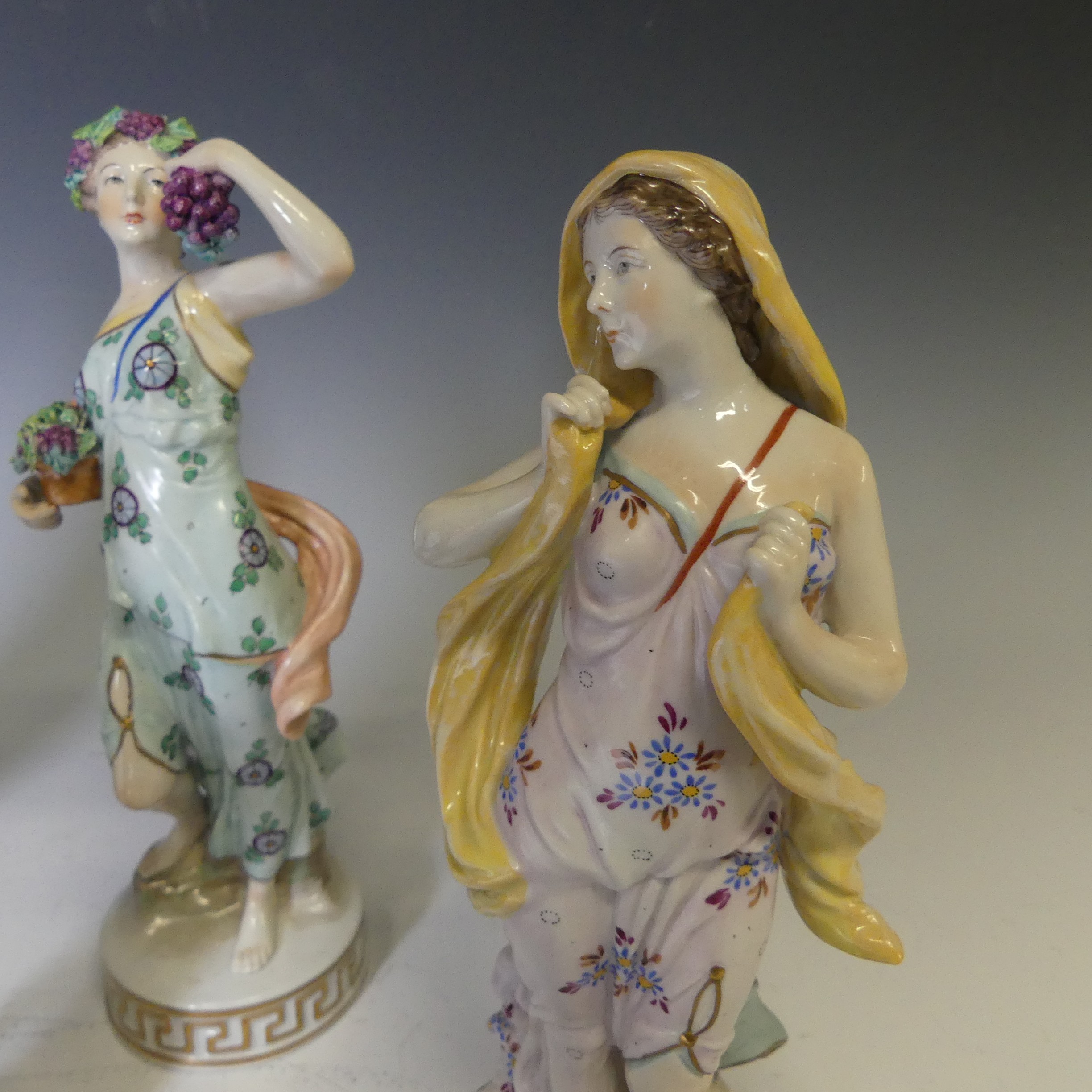 A small quantity of Sitzendorf porcelain Figures, comprising one with grapes, one with corn, etc. - Image 4 of 6
