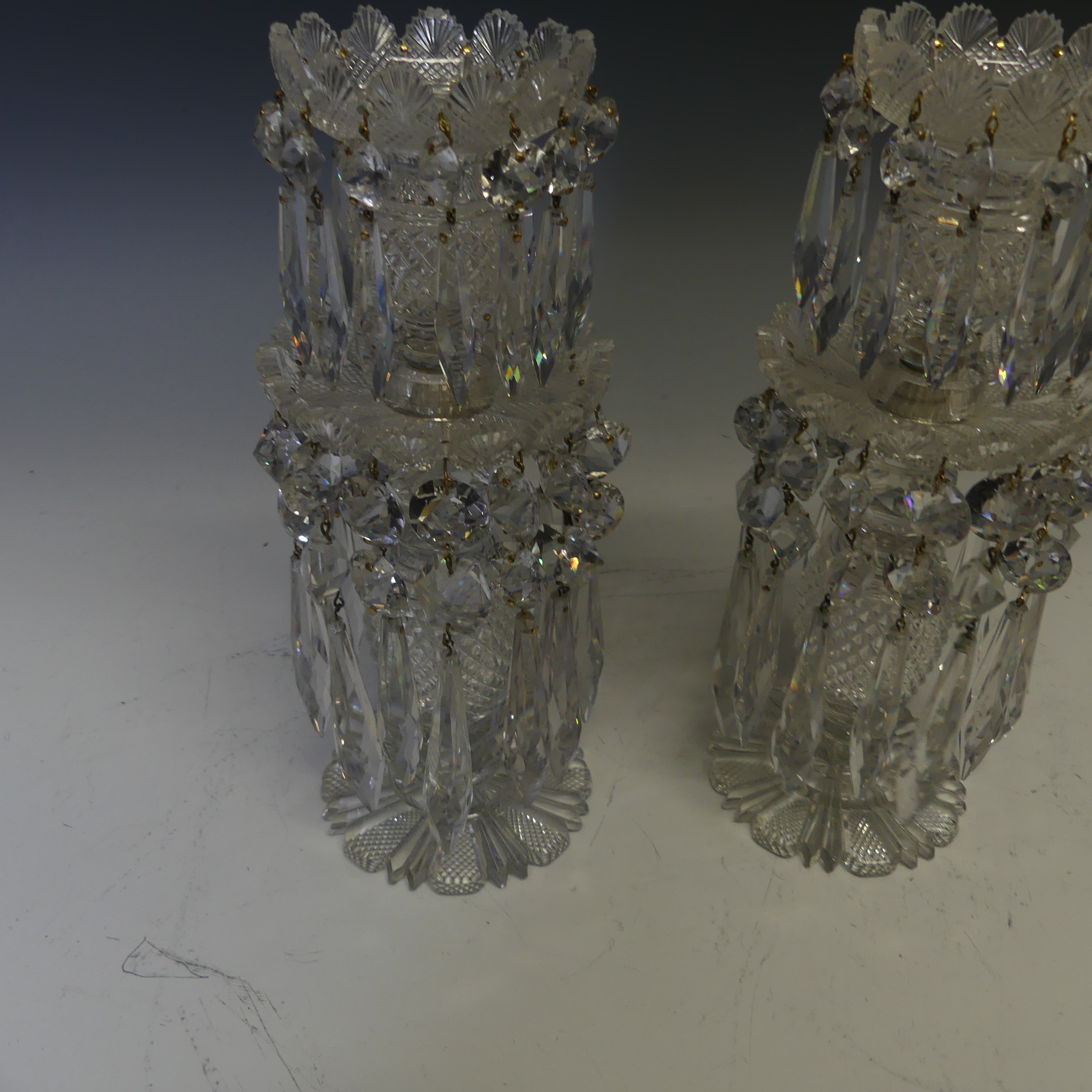 A pair of early 19thC hand cut clear crystal glass Lustres, two layers each with shaped faceted - Bild 3 aus 9