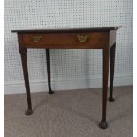 A Georgian mahogany Side Table with a single frieze drawer on turned legs to pad feet, W 78.5 cm x H