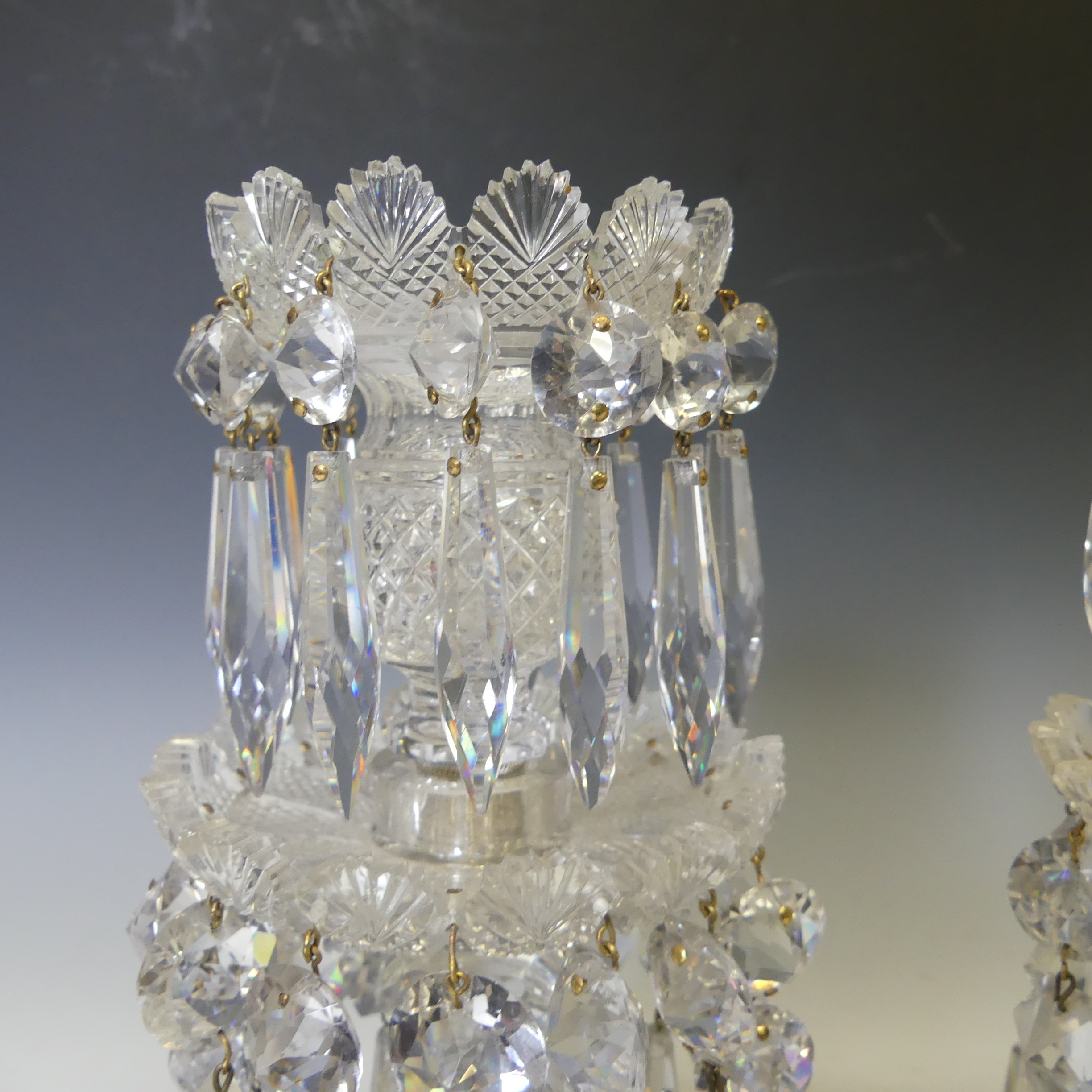 A pair of early 19thC hand cut clear crystal glass Lustres, two layers each with shaped faceted - Bild 4 aus 9