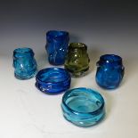 A small quantity of Whitefriars knobbly Vases, comprising kingfisher blue Vase, H 17.5cm, another