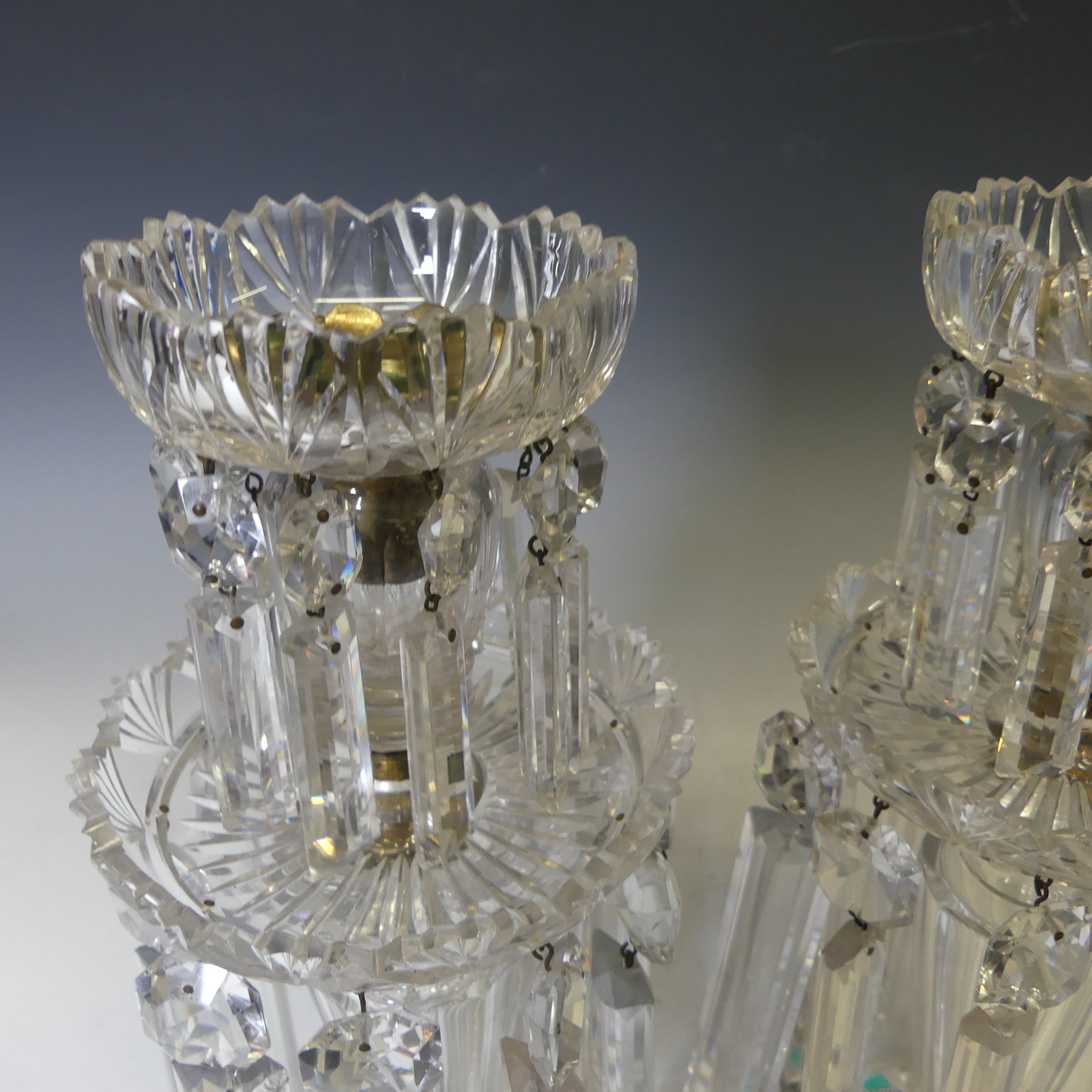 A pair of early 19thC hand cut clear crystal glass Lustres, each with ten faceted droppers, raised - Bild 4 aus 7