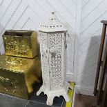 A Victorian cast iron Station Heater, painted white, note top is damaged, see images, W 35 cm x H 84