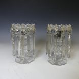 A pair of early 19thC hand cut clear crystal glass Lustres, each with twelve faceted droppers,