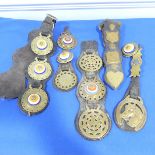 Horse brasses with decorative ceramic and brass, together with more horse brasses including one