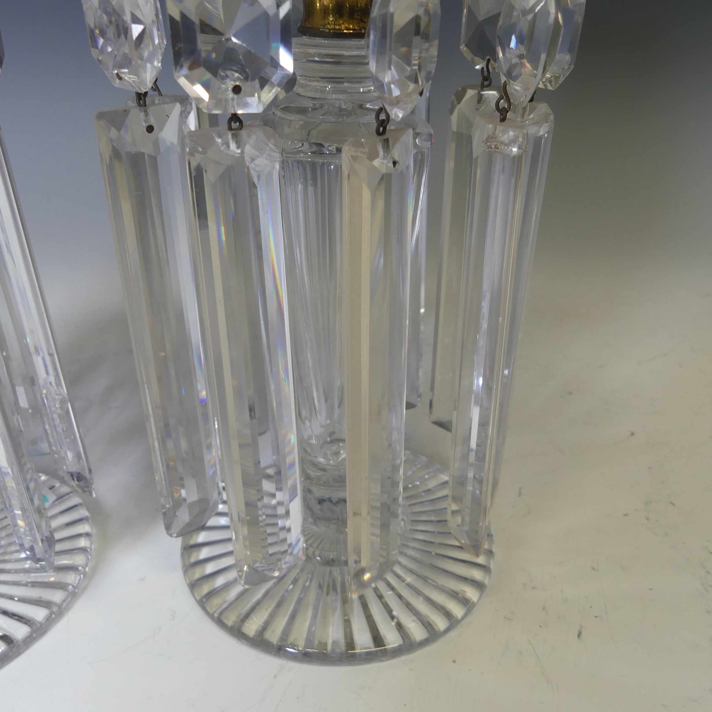A pair of early 19thC hand cut clear crystal glass Lustres, each with ten faceted droppers, raised - Bild 7 aus 7