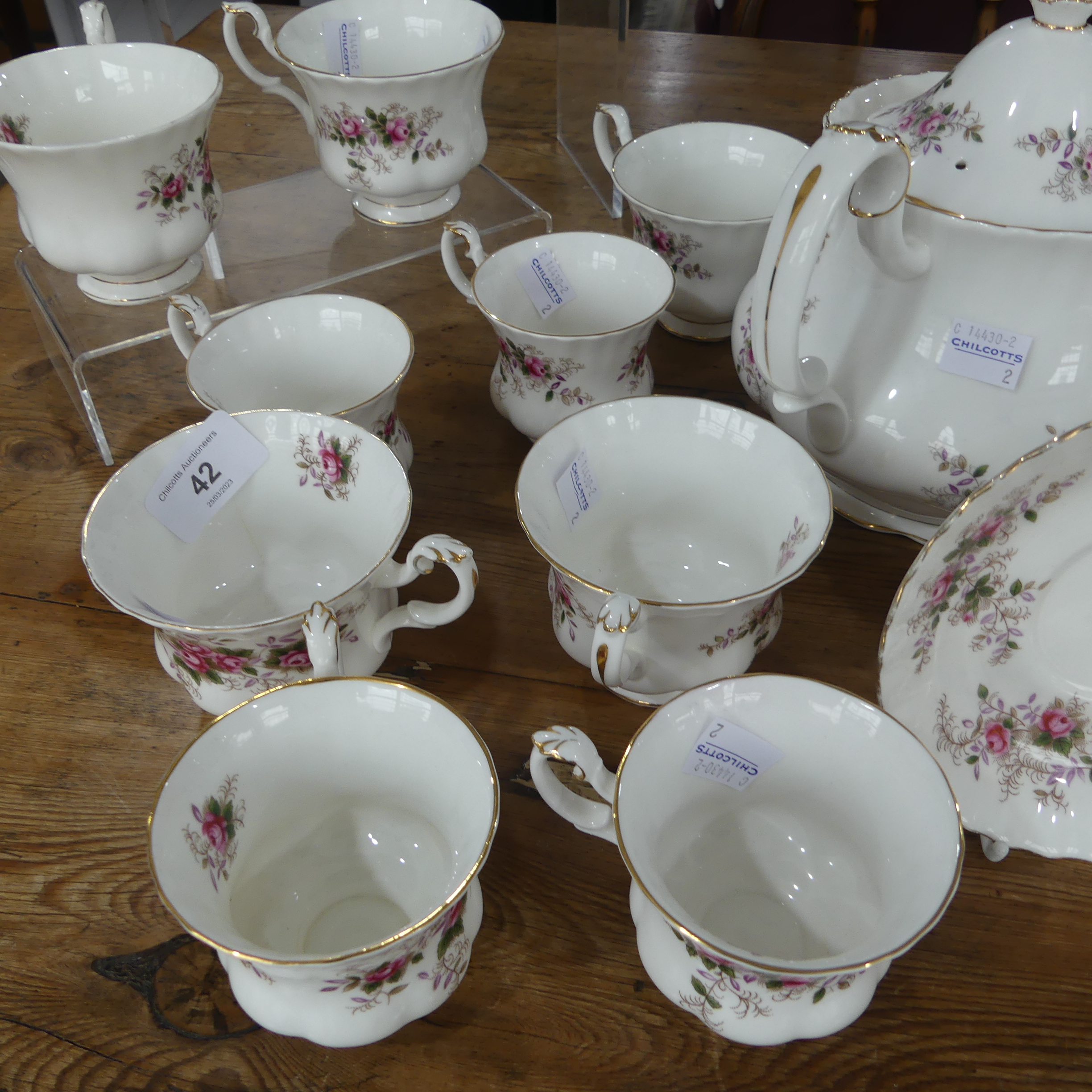 A Royal Albert 'Lavender Rose' pattern Tea and Coffee Service, comprising six Teacups and Saucers, - Image 7 of 11