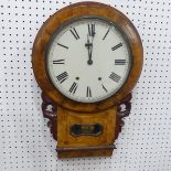 A late Victorian walnut drop-dial Wall Clock, the 12-inch circular dial with Roman numerals, 8-day