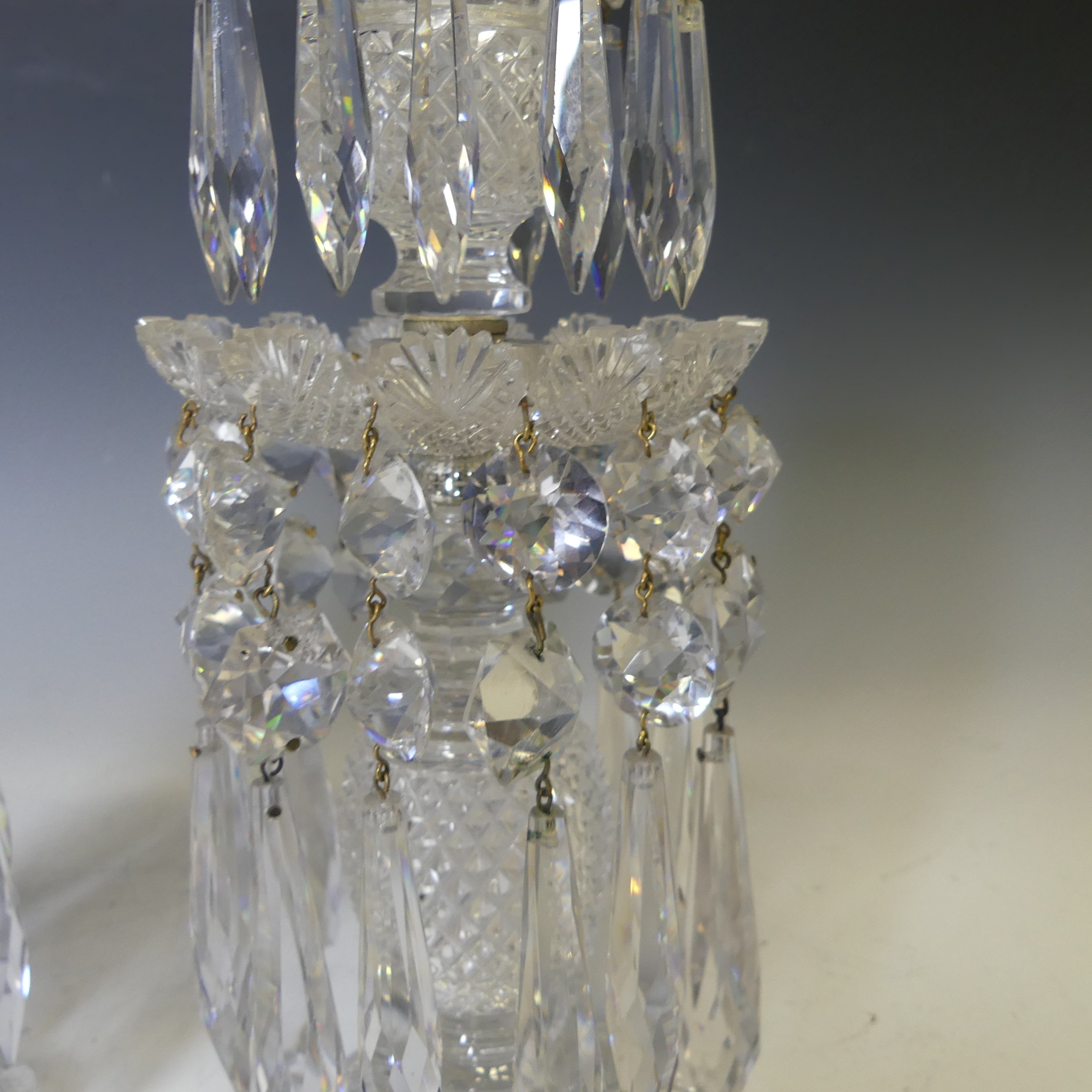 A pair of early 19thC hand cut clear crystal glass Lustres, two layers each with shaped faceted - Bild 8 aus 9