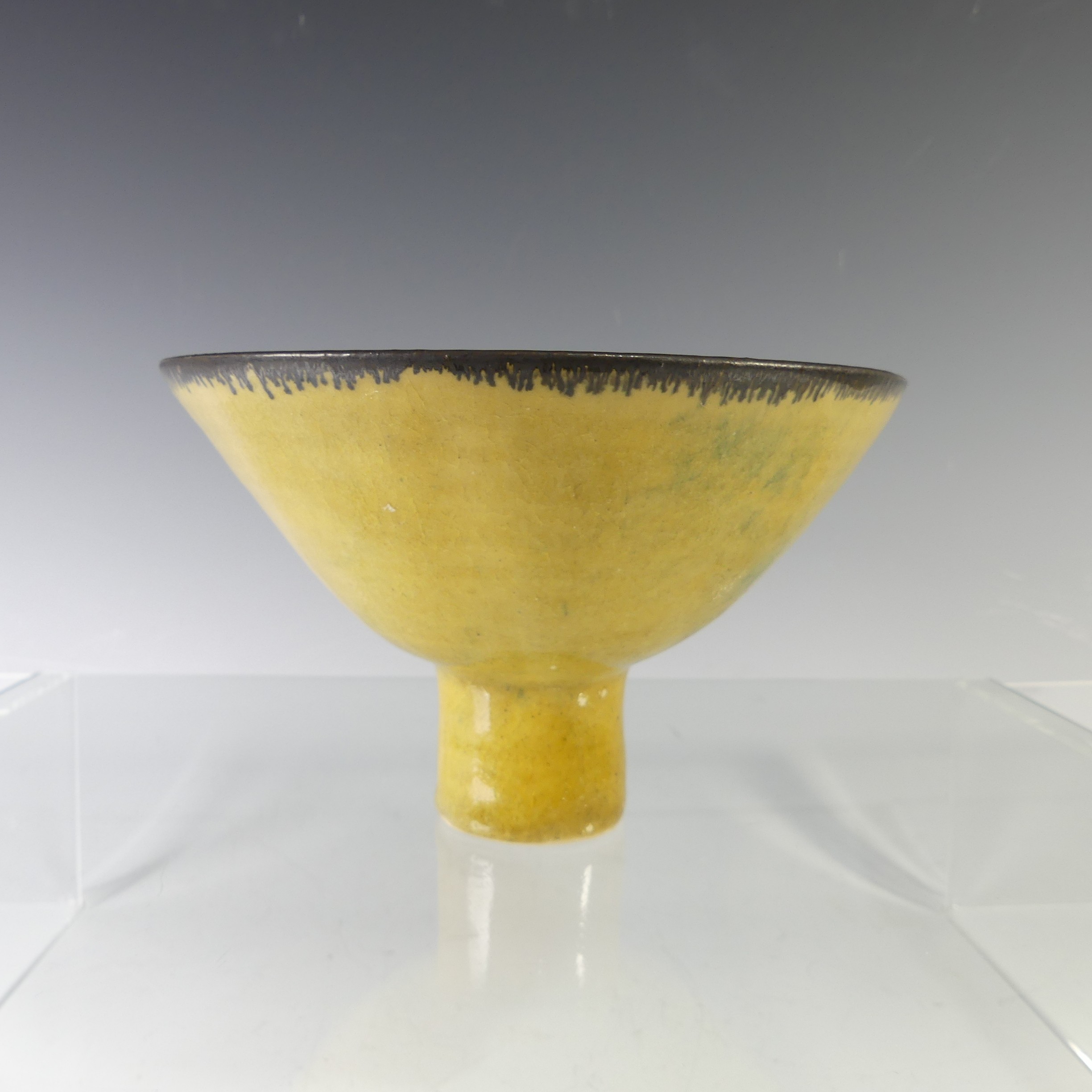 Emmanuel Cooper (British; 1938-2012) a studio pottery Footed Bowl, of yellow ground with manganese - Image 2 of 8