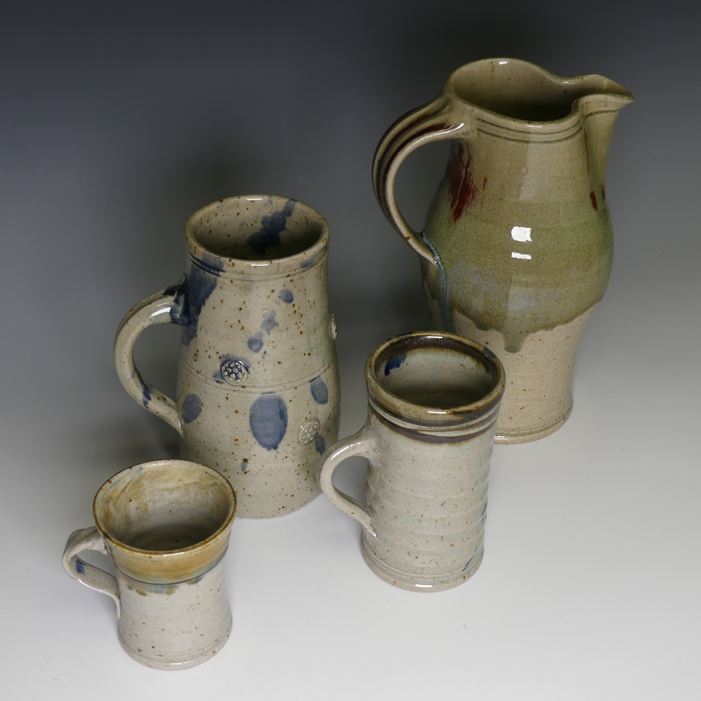 A small quantity of Keith Smith studio pottery, comprising a Jug with green glaze, H 25cm, a Tankard - Image 2 of 4