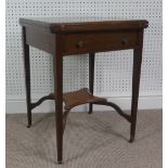 An Edwardian mahogany envelope card table, having single frieze drawer, raised platform undertier, W