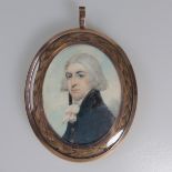 School of Richard Cosway (British, 1742-1821), Portrait Miniature of a Gentleman wearing a white