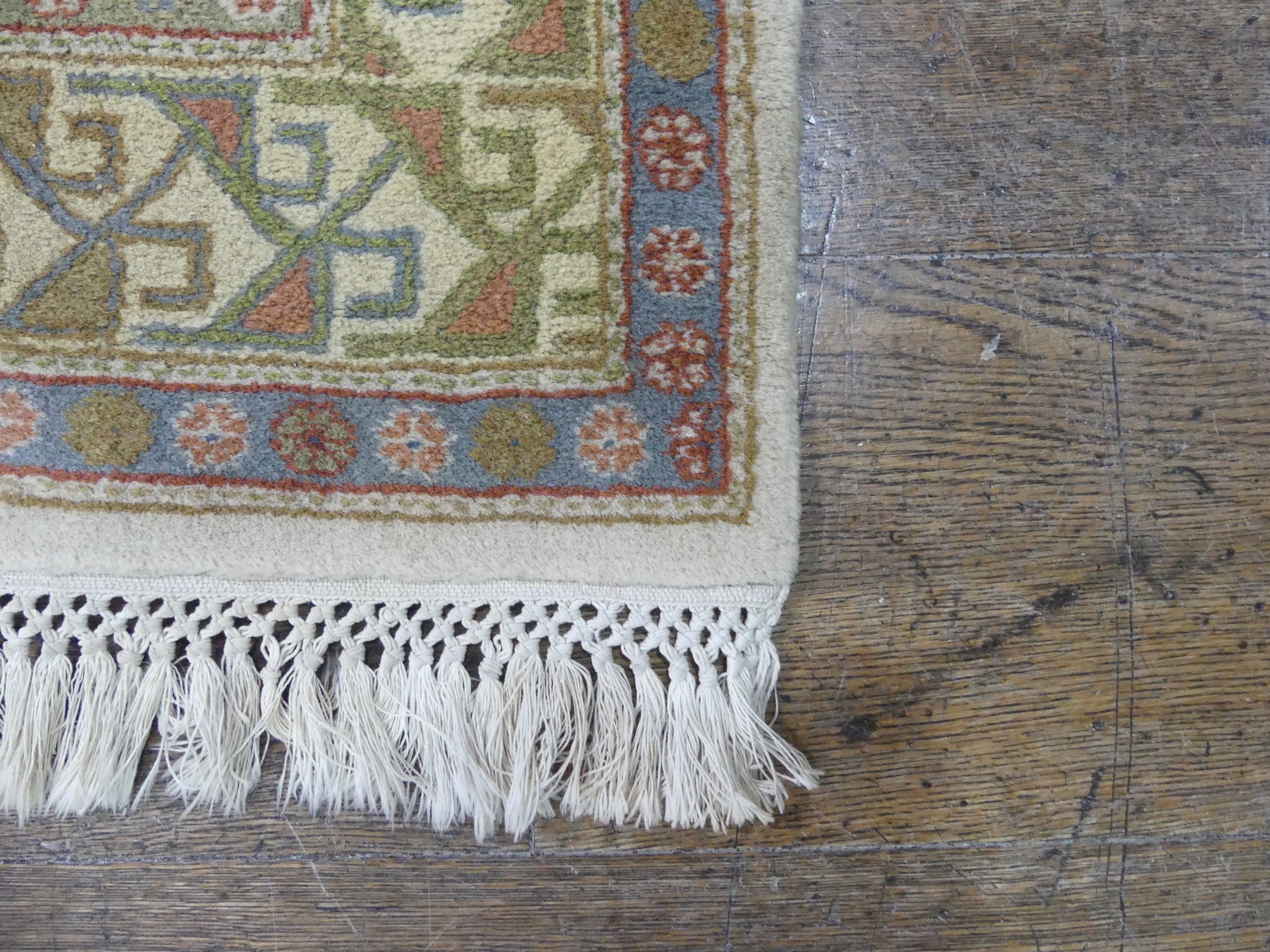 Tribal rugs; a hand-knotted runner, cream ground woven with geometric designs, thick wool pile on - Image 5 of 5