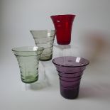 A Barnaby Powell for Whitefriars ribbon-trailed fluted Vase, in aubergine, together with another