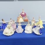 A quantity of Royal Doulton Figures, to comprise Rose, Dulcie, A Hostess of Williamsburg,