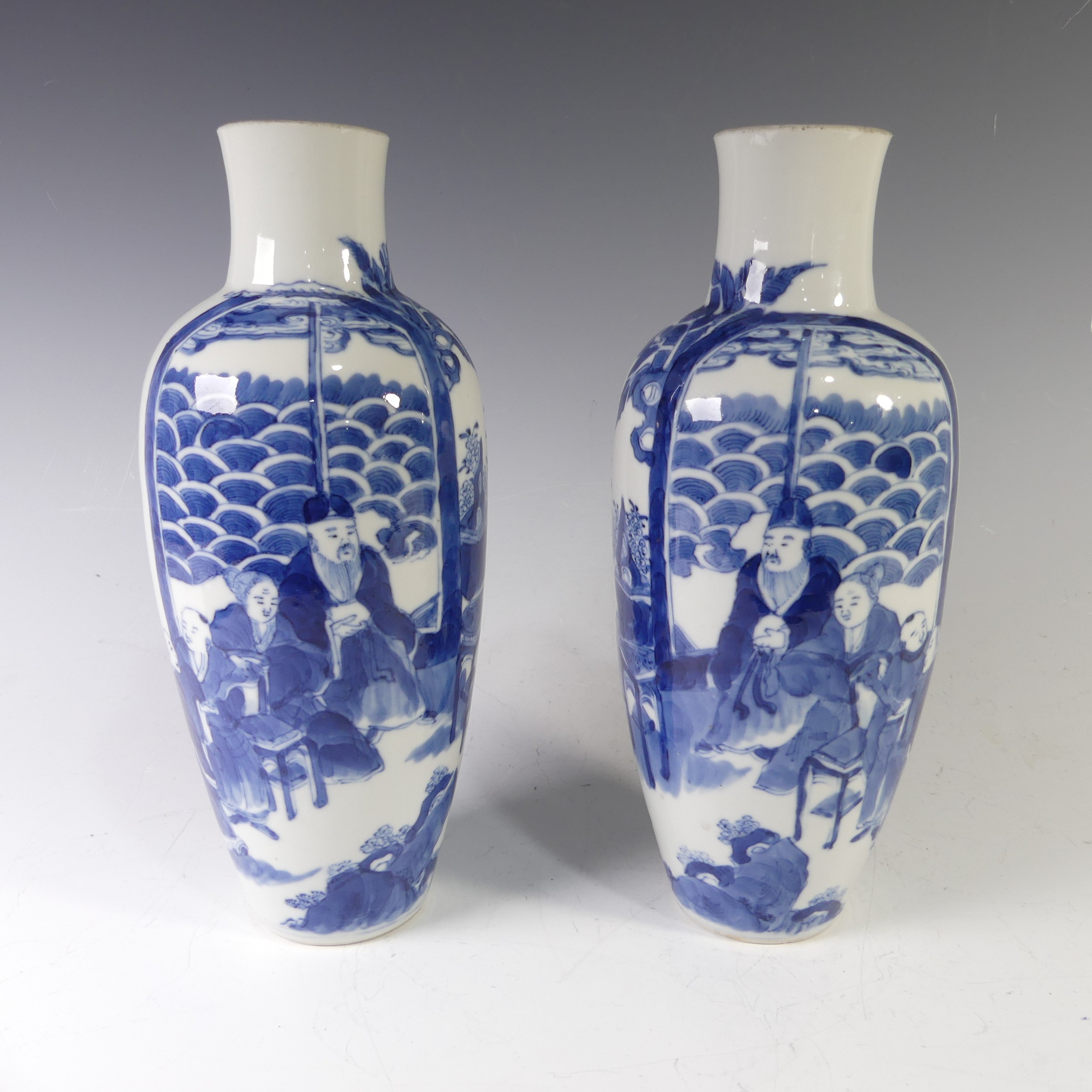 A pair of antique Chinese blue and white Vases, of slim baluster shapes, with underglaze blue - Image 6 of 20