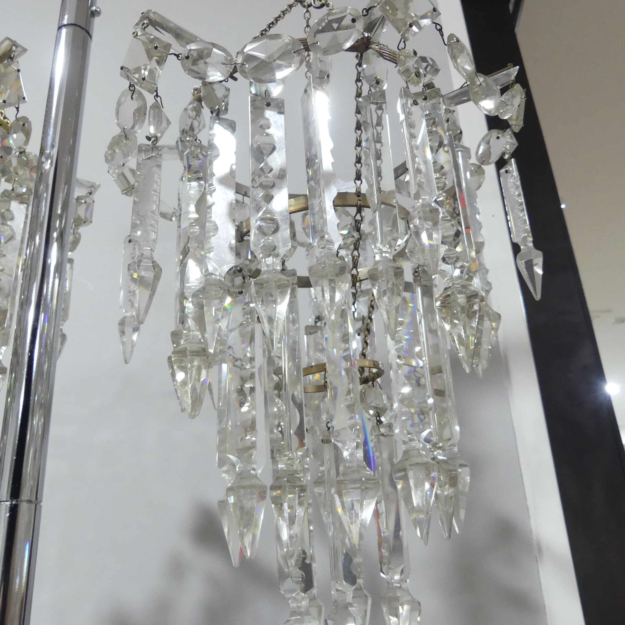 A pair of 19th century 2-tier hanging Lustres, with clear glass crystal droplets and metal ceiling - Image 5 of 15