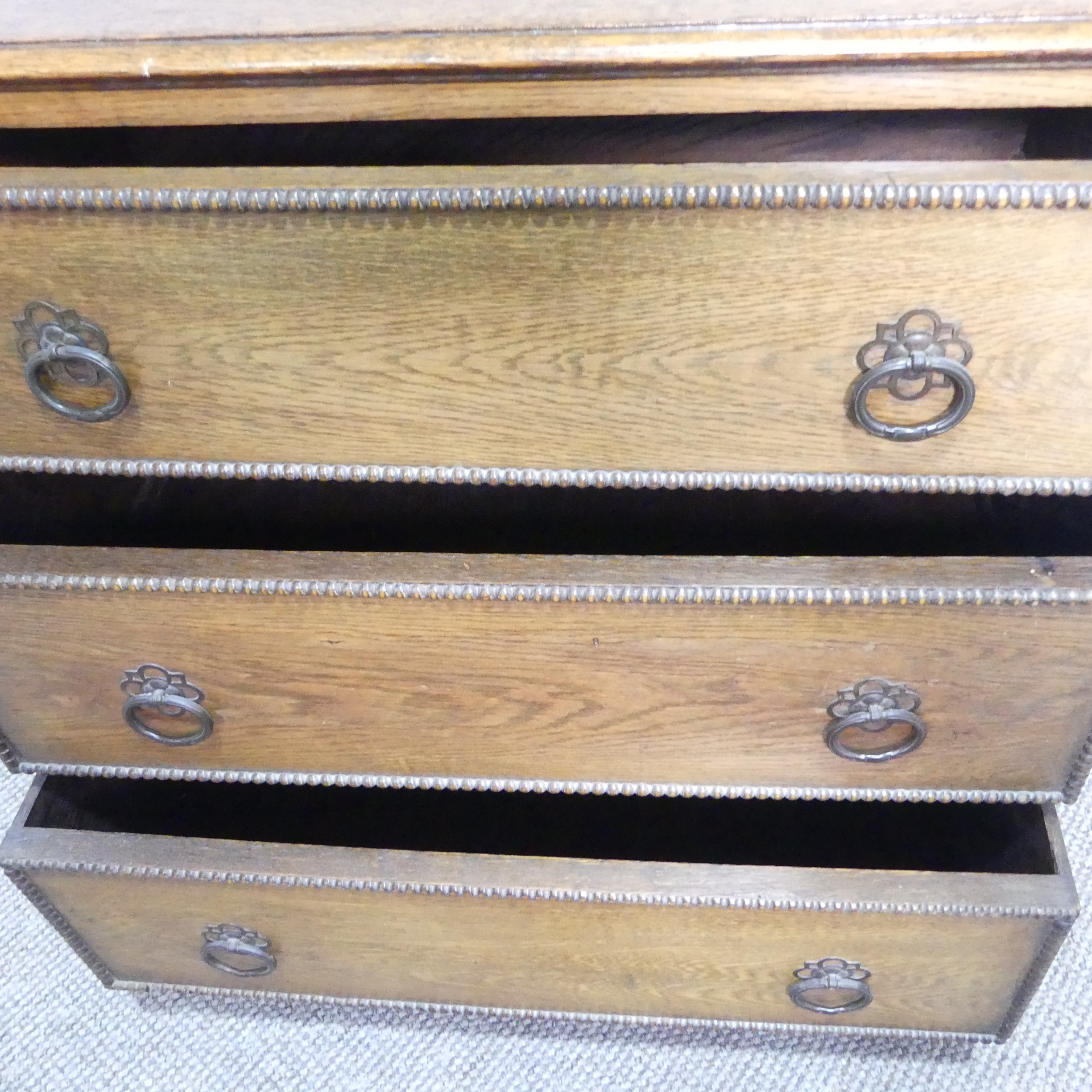 An Early 20th century oak Chest of Drawers, of three long drawers with decorative beading and - Image 4 of 15