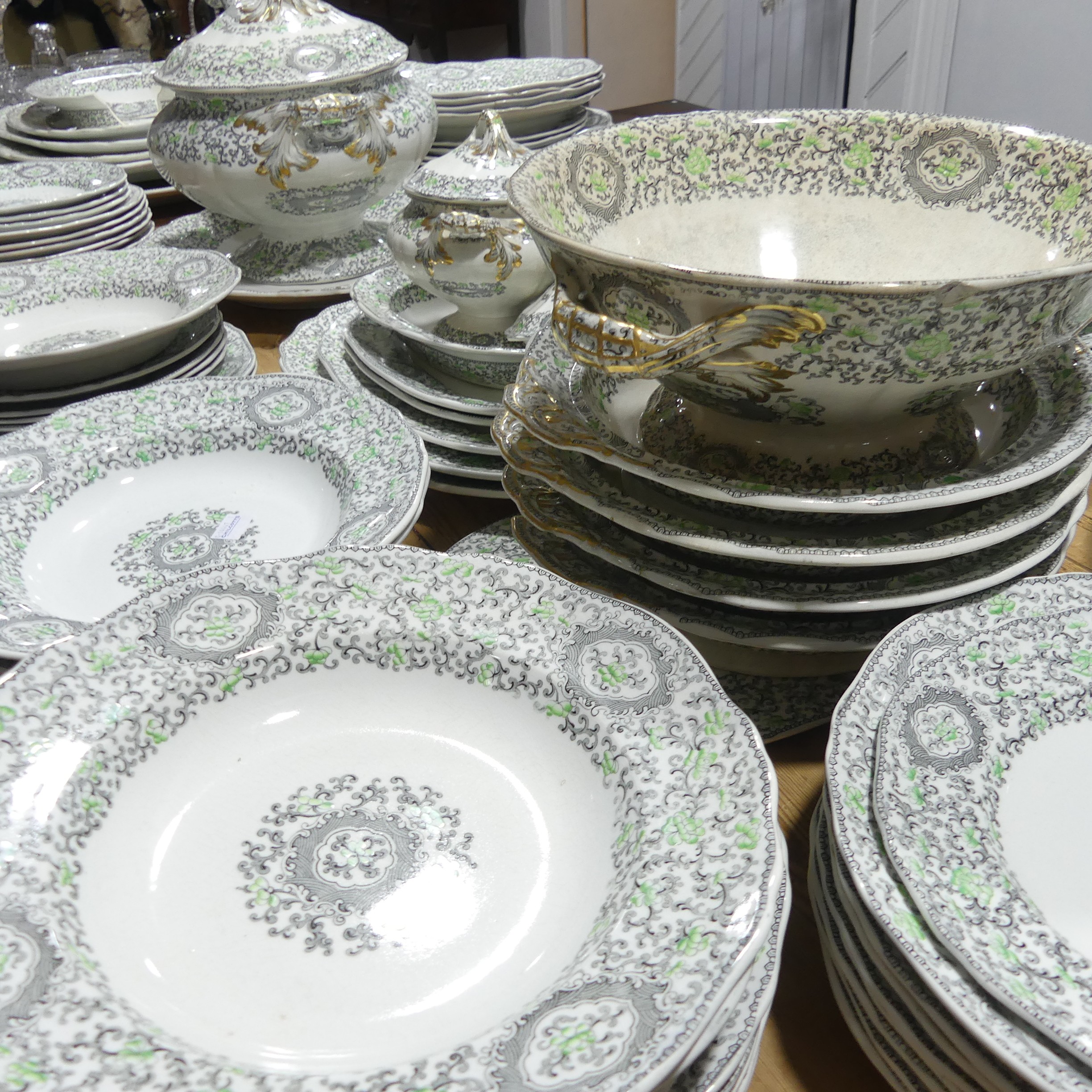 'Pekin scroll' No 3355 pattern dinner service, inc. platters, tureens, etc, 113 pieces approx, - Image 2 of 9