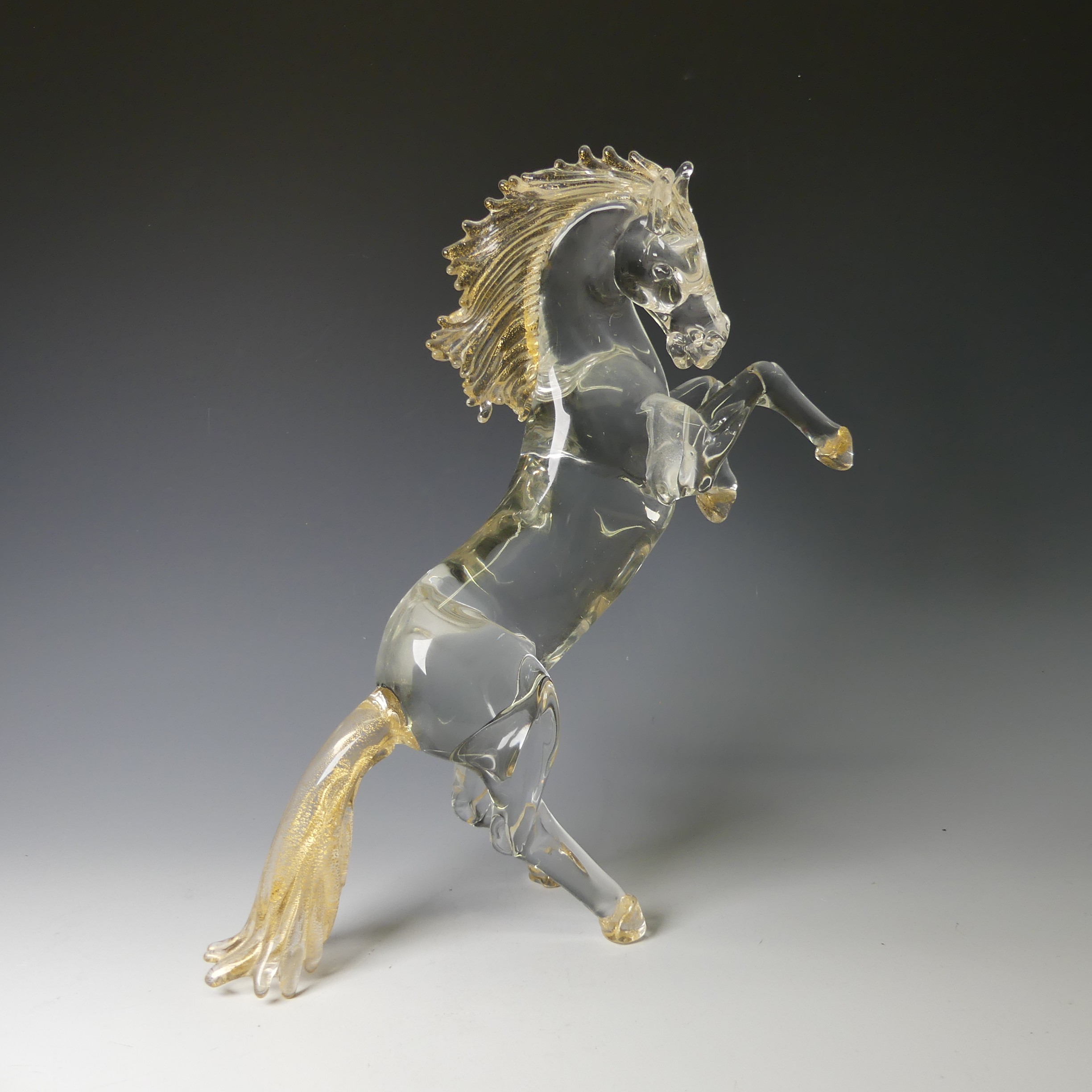 A Foscari Murano clear glass sculpture of a Rearing Horse, modelled in clear glass with gold - Bild 2 aus 5