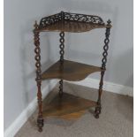 A Victorian Rosewood corner Whatnot, with barley twist and turned supports, W 57 cm x H 89 cm x D 40