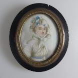 After Jean-Baptiste Isabey (French, 1767-1865), Portrait Miniature of a Lady in white dress and head