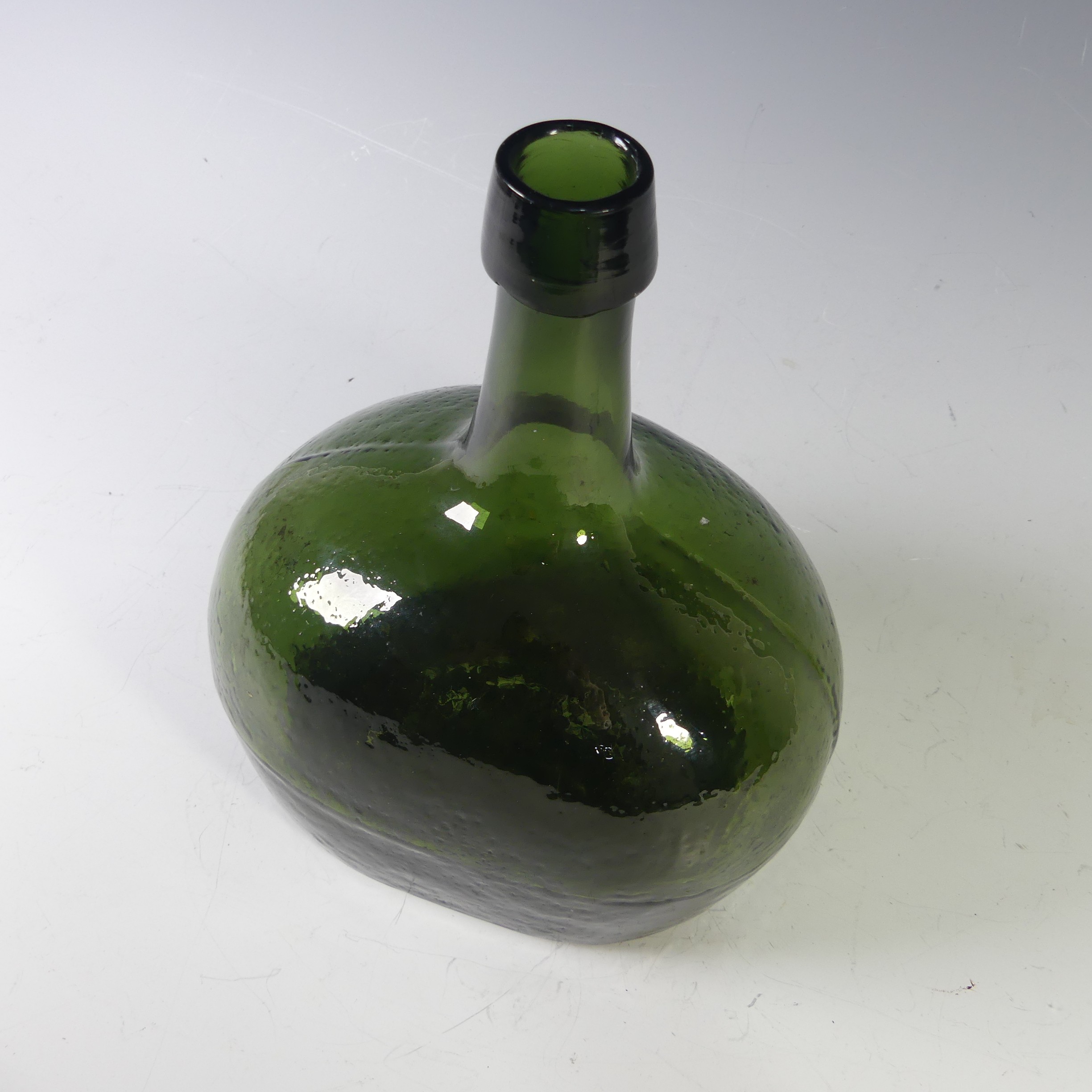 An antique green onion wine Bottle, small chip to base and a rough pontil mark, see images, W 19 - Image 2 of 5