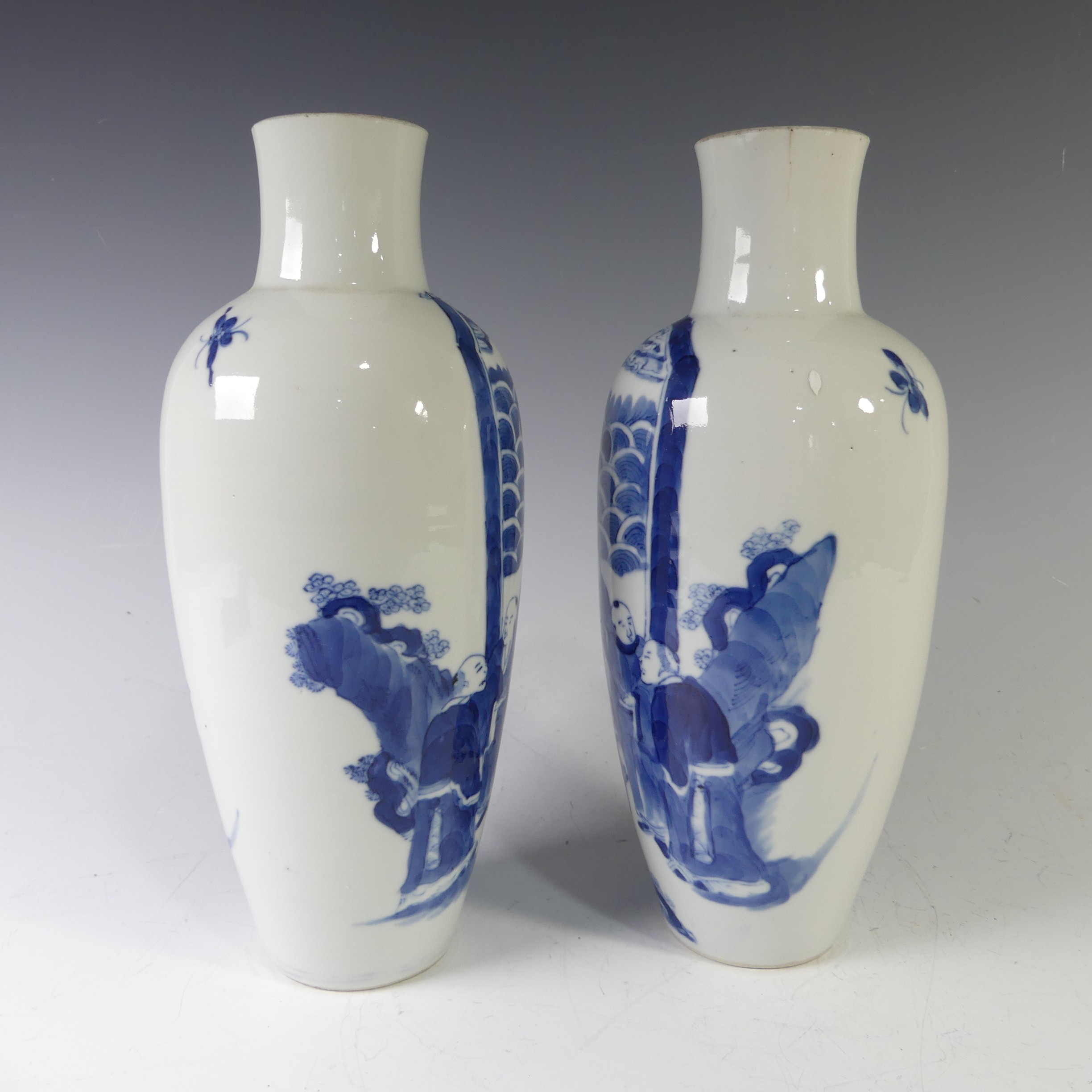 A pair of antique Chinese blue and white Vases, of slim baluster shapes, with underglaze blue - Image 3 of 20