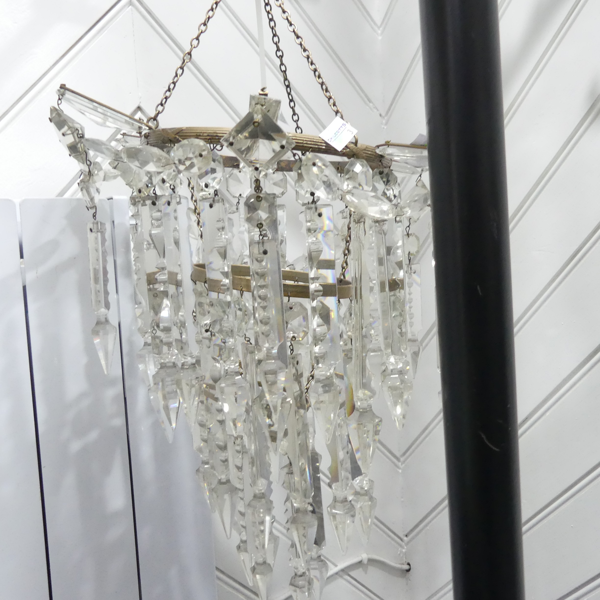 A pair of 19th century 2-tier hanging Lustres, with clear glass crystal droplets and metal ceiling - Image 8 of 15