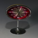 A retro Rhythm (Japan) Alarm Clock, circa 1960s, with oval pink tinted face and chromed edge of case