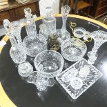 A quantity of shaped and cut clear Glass, including fluted vases, bowls, decanters etc, approx
